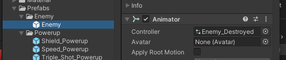 Animator component of Enemy object